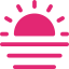 Pink sunrise icon with lines and rays.