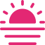 Pink sunrise icon with lines and rays.