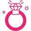Pink icon of a diamond ring with sparkles.